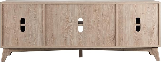 OKD TV Stand for 75+ Inch TV, Mid Century Modern Entertainment Center with Natural Rattan Door, Storage Shelves, Large Boho Media TV Console, Long Television Stand for Living Room, Oak
