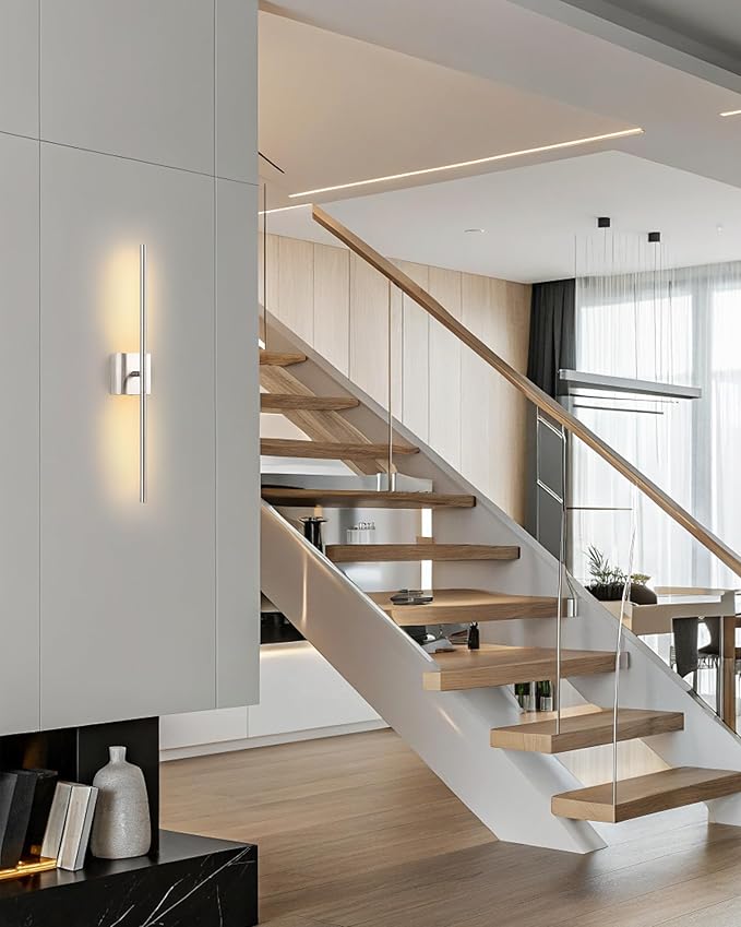 KDG Cordless Wall Sconces Set of 2, Wireless 7000mAh Rechargeable Battery Operated LED Wall Lamps with Remote, 360° Rotate Lightings for Wall Painting, Bedroom, Hallway, Night Light 23.6 inch (Nickel)