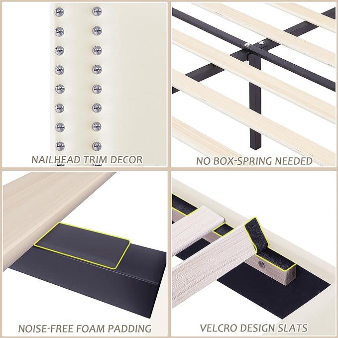 VECELO Twin Size Platform Bed Frame with Adjustable Upholstered Headboard, Strong Wood Slats Support, No Box Spring Needed, Easy Assembly