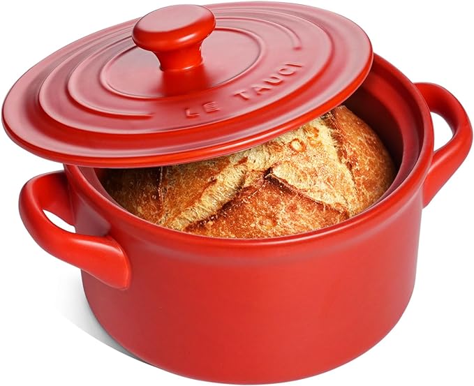 LE TAUCI 3 Quart Ceramic Dutch Oven - Lightweight, Non-Toxic, No Seasoning Needed- Oven, Microwave & Dishwasher Safe, Dutch Oven Pot with Lid for Sourdough, Soup & Stew, Chili Red