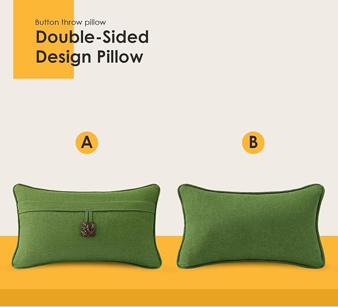 Outdoor Decorative Pillows with Coconut Button Pack of 4, 20" x 12" Outdoor Pillow Set for Couch Bed Throw Patio Sofa, Grass Green