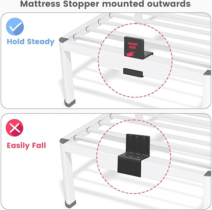 14 Inch Twin Bed Frame, Metal Platform Bed Frame with Round Corner Legs, 3500 lbs Heavy Duty Steel Slats Support, No Box Spring Needed, Noise Free, Easy Assembly, White
