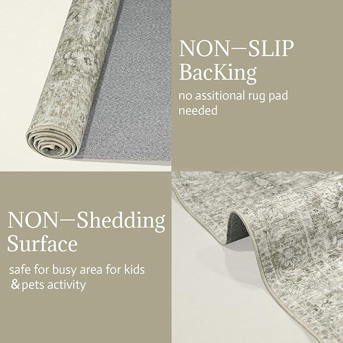 6x9 Washable Rug Vintage Fade Resistant Boho Distressed Non-Slip Indoor Large Carpet Low Pile Lightweight & High-Traffic Safe for Bedroom, Dorm, Playroom - Farmhouse Decor