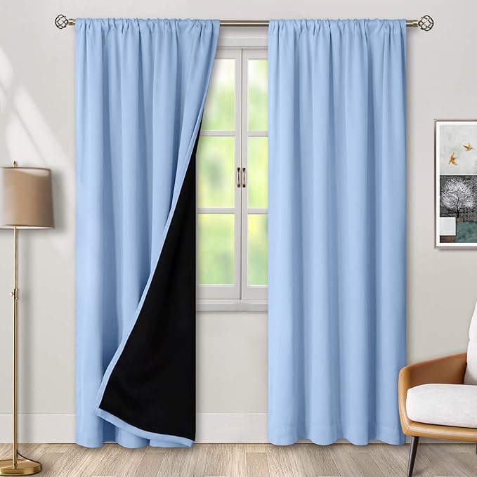 BGment Full Blackout Curtains with Thermal Insulation Liner Curtains 84 Inches Long, Rod Pocket and Back Tab Double Layer Room Darkening Window Curtain for Bedroom(42 x 84 Inch, 2 Panels, Light Blue)
