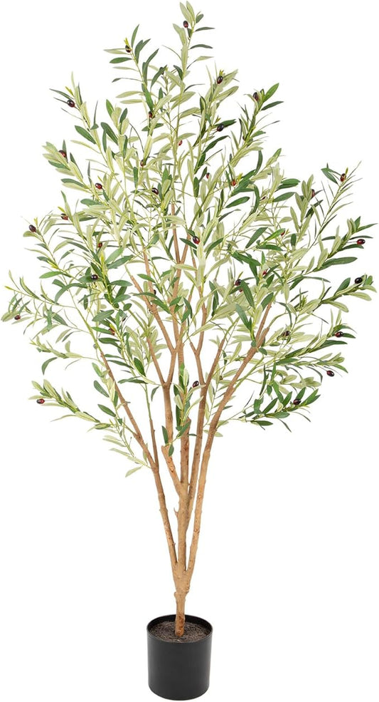 Bellacat 6.03ft Super Fuller Faux Olive Tree with Multiple Real Wood Trunks, 72.4in Olive Trees Artificial Indoor with Realistic Fruits & Leaves, Fake Olive Tree for Indoor & Outdoor Home Office Décor