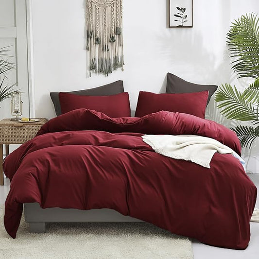 Luxlovery Dark Red Comforter Set King Women Burgundy Bedding Comforter Set Wine Red Marroon Blanket Quilts Modern Soft Breathable Solid Claret Crimson Bedding Set