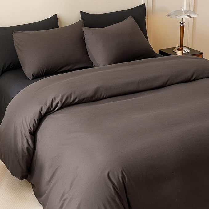 CLOTHKNOW Dark Brown California King Comforter Set 3Pcs Brown Bedding Comforter Sets Men Women Comforter Dark Coffee Comforter with 2 x Pillow Cases