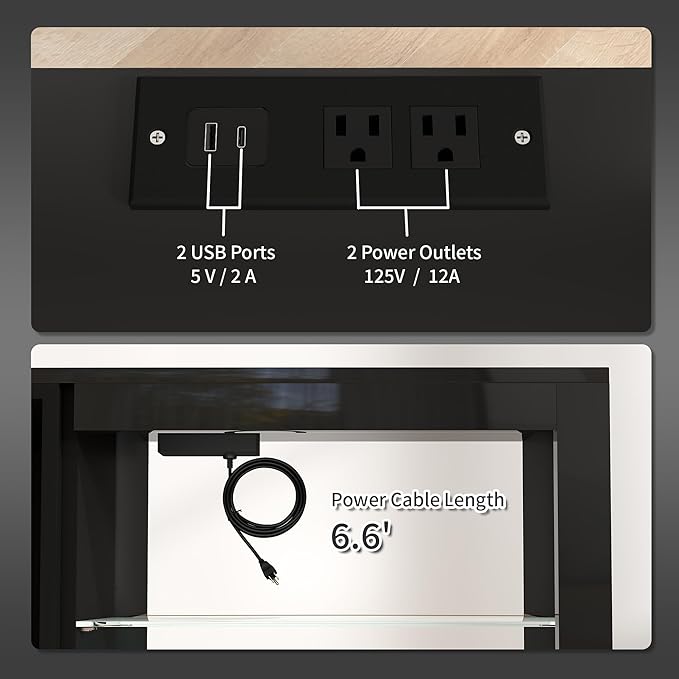 HOMCOM Modern TV Stand with LED Lights and Power Outlets for 55 Inch TV, 51" High Gloss Entertainment Center with Adjustable Glass Shelves, TV Console for Bedroom, Living Room, Black