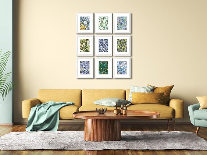 8x10 Picture Frame Set of 9 for Pictures 5x7 with Mat or 8x10 Without Mat, Wall Gallery or Tabletop display Photo Frames in White