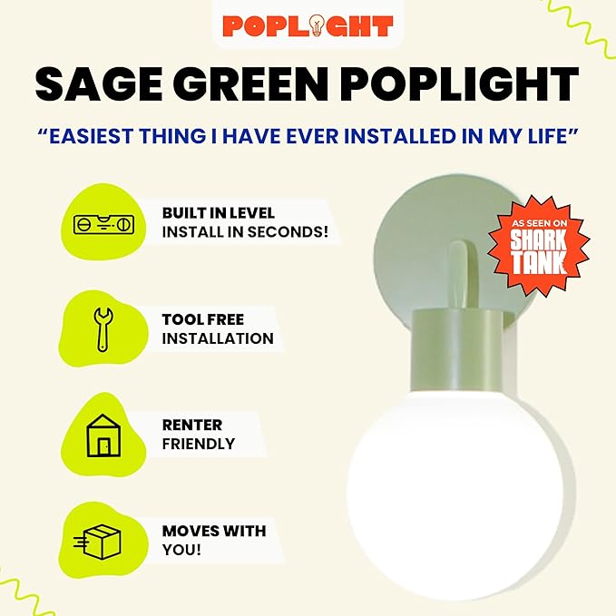 Wireless Wall Sconce (Shark Tank) Rechargeable & Dimmable LED Light w/App Control & Damage-Free Install, Moveable Modern Ambient Lighting for Elegant Home & Bedroom Decor | Sage Green