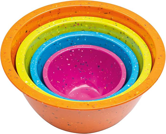 Confetti Nesting Mixing Bowls Set - 4-Piece Colorful Kitchen Bowls (18oz, 1.25QT, 2.5QT, 4QT) - BPA-Free, Dishwasher Safe, Space-Saving Design Vibrant Color