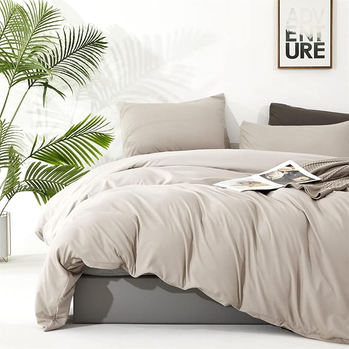 Cottonight Beige Khaki Comforter Set King Light Khaki Bedding Comforter Set Oatmeal Solid Blanket Quilts Modern Soft Breathable 3 Piece Cream Coffee Bedding Set for Women Men King Bed