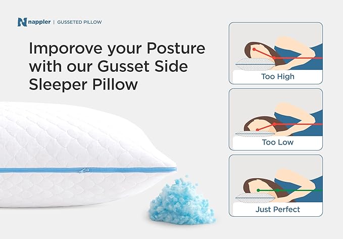 Side and Back Sleeper Pillow for Neck and Shoulder Pain Relief - Shredded Memory Foam Bed Pillow for Sleeping - 100% Adjustable Fill - King Size - Set of 2 Washable Case. Extra Fill Included