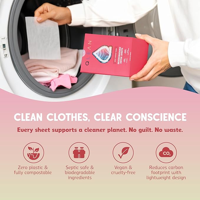 QLEAN Dryer Sheets | Natural Fabric Softener & Removes Static Cling | Vegan Laundry Softener | Soft, Fresh Laundry, Perfect for Clothes and Beddings - 120 Loads (Ruby Sunset Bliss)