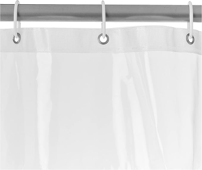 Amazon Basics 8-Gauge PEVA Shower Curtain or Liner with Mesh Storage Pockets - 72" x 72", Clear