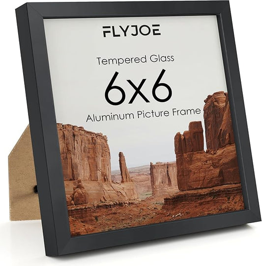 6x6 Metal Picture Frame - Black Aluminum Square Frames with Real Glass, Wall Mounting Horizontally or Vertically, Simple and Elegant Decor for Wall Gallery Poster Photo Frames, Black