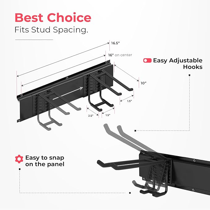Garage Wall Organizer | 80" Heavy-Duty Tool Storage Rack | Adjustable Double-Layer Hooks | 500 lbs Capacity | Carbon Steel Wall Mount Holder for Shovels, Rakes, Ladders & Power Tools
