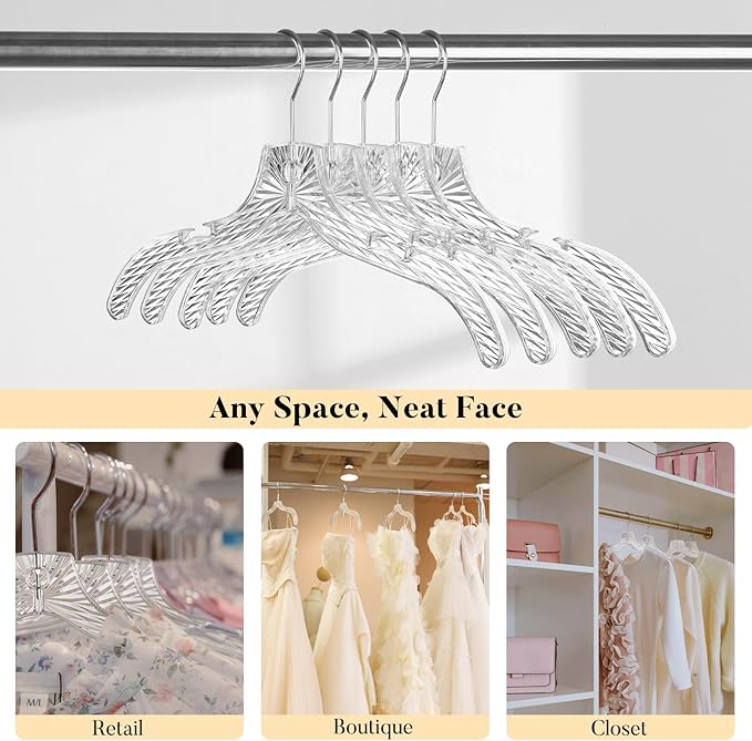 HOUSE DAY Clear Plastic Hangers 12 Pack, Durable Crystal Hangers for Clothes, Light Weight Plastic Dress Hanger for Women, Versatile 16.7‘’ Hanger for Closet and Retail Use, with 360° Swivel Hook