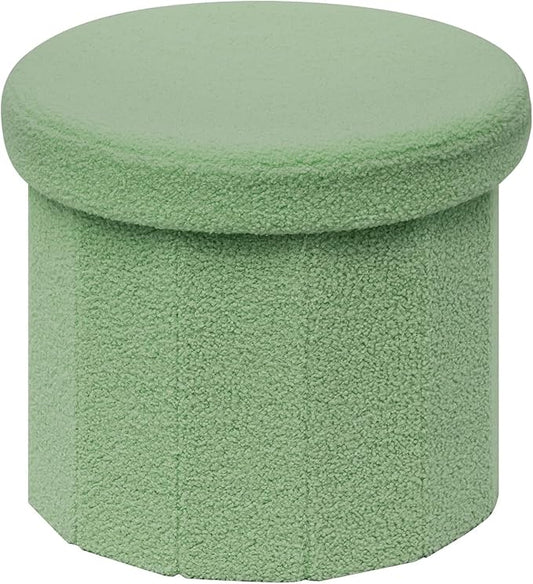 B FSOBEIIALEO Storage Ottoman Cube, Round Ottomans with Storage Foot Stool Footrest for Lving Room, Boucle Ottoman Seat for Dorm Room,Faux Teddy Fur, Green 15"x15"x15"
