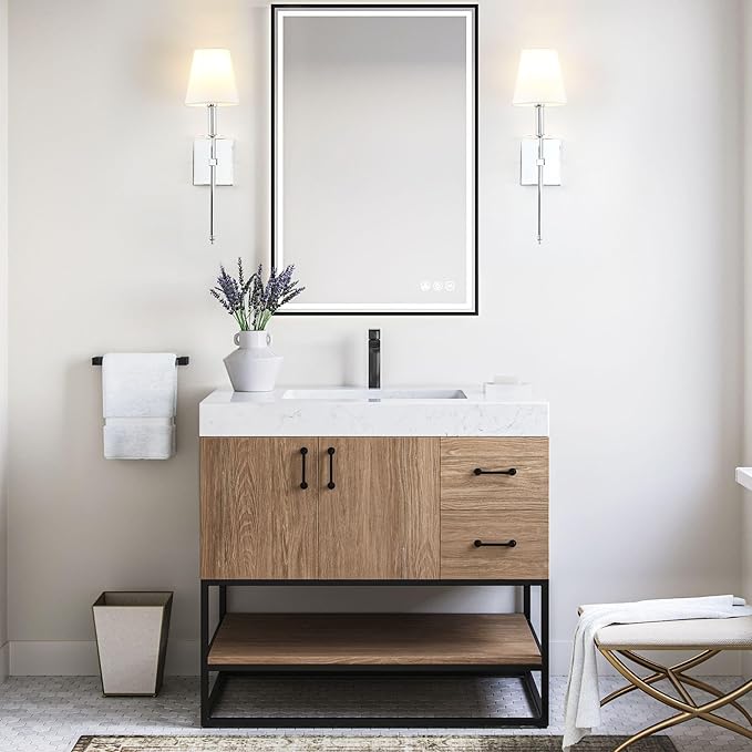 PERMO Set of 2 Classic Rustic Industrial Wall Sconce Lighting Fixture with Flared White Textile Lamp Shade and Chrome Tapered Column Stand