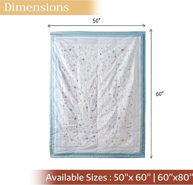 Maison d' Hermine Throw Blanket for Couch Lightweight Soft Warm Breathable Cotton Throw Blankets for Bed Girls Boys Women Men Gifts Sofa Travel Living Room Chair Bedding (50"x60", Ice Florals)