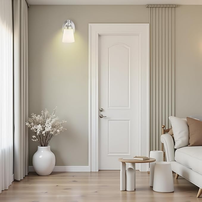 GRUENLICH Wall Sconce, Modern Vanity Light, for Bathroom, Bedroom, Sitting Room, E26 Base 60W Max, Metal Housing with Glass, Nickel Finish, 1-Pack