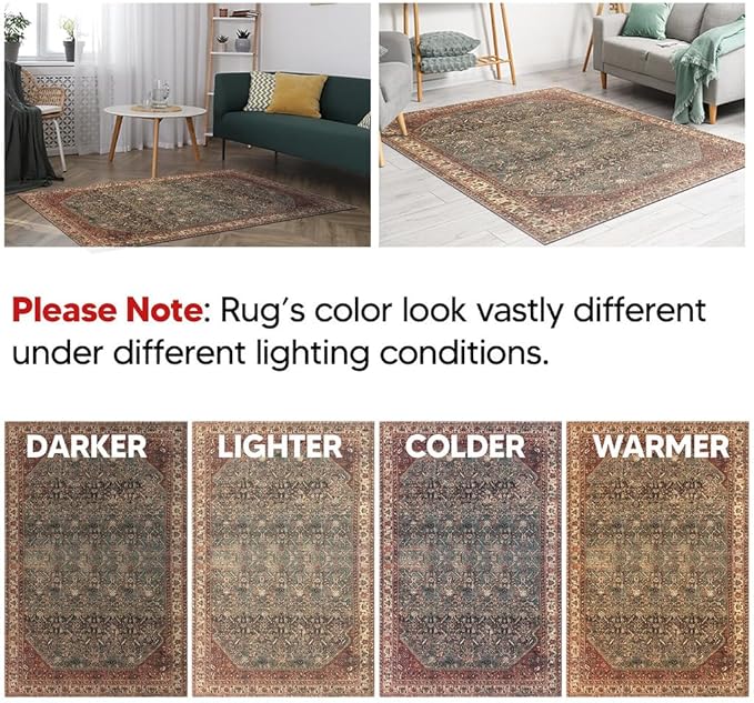 Keen Home Design 10x14 Rug - Machine Washable Area Rug with Non-Slip Backing, Ideal for Living Room, Dining Room, Bedroom - Vintage, Easy Clean, Durable, Low Pile Rug - (9'7" x 14')