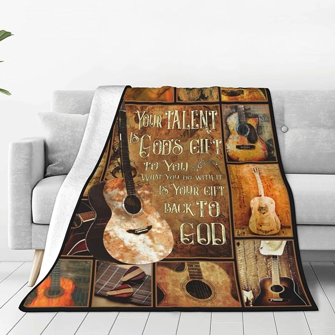Music Gifts Guitar Blanket Rock and Roll Decor Throw Blankets Cozy Fleece Flannel Soft Warm Plush Lightweight Blanket Guitar Gifts for Men Women Boys Girls Adults Kids for Couch Sofa Bed 40"X50"
