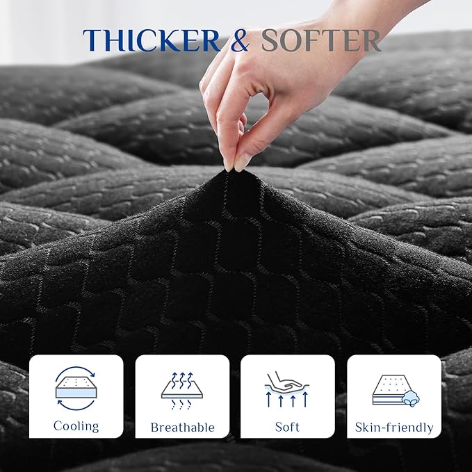 Dual Layer 3 Inch Memory Foam Mattress Topper Twin XL Size, 2 Inch Cooling Gel Memory Foam Plus 1 Inch Pillow Top Mattress Pad Cover, with 8-21 Inch Deep Pocket, Black