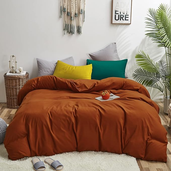 Luxlovery Rust Comforter Set King Burnt Orange Bedding Comforter Set Caramel Bedding Set Solid Color Rust Orange Bedding Set Queen Bed Cozy Soft Breathable Red Bronze Bedding Comforter for Women Men