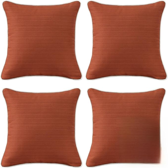 Decorative Outdoor Water Repellent Throw Pillows with Inserts, Set of 4, 18" x18" Pillows for Patio, Backyard, Bed, Couch, and Patio Furniture, Tangerine