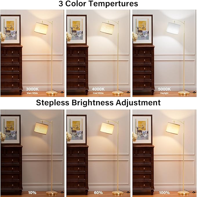 60" Floor Lamps with Remote Control & Bulb, Colors Temperature & Brightness Adjustable, Beige Shade & Gold Pole