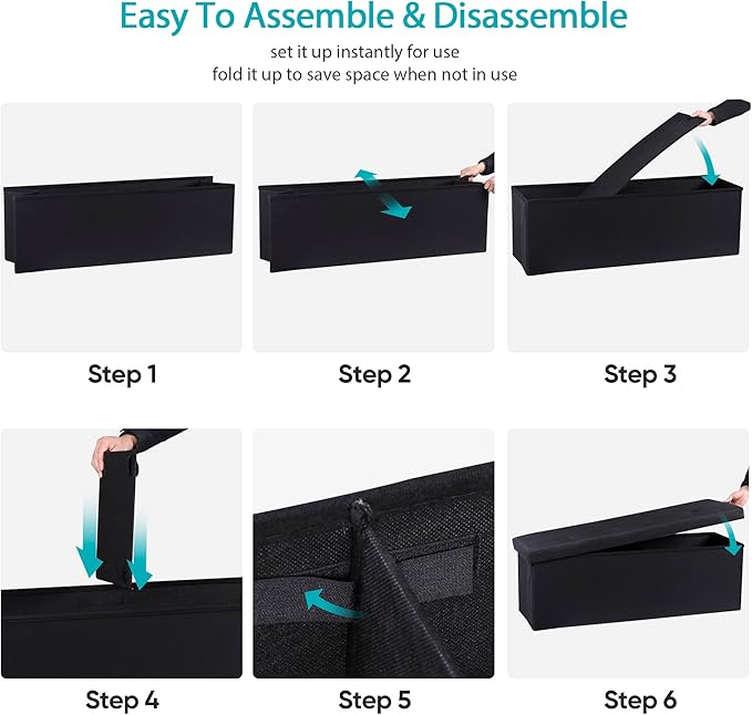 SUPER DEAL 43 Inches Storage Ottoman Bench, Folding Footrest with Padded Seat Sotrage Chest Long Box for Livingroom Bedroom Entryway, 660 lbs Capacity 15" x 43" x 15", Black