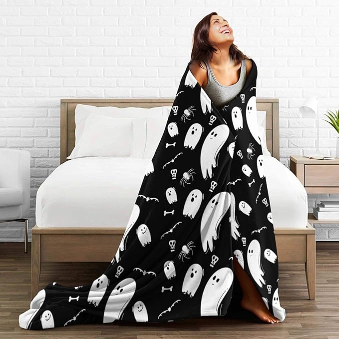 Halloween Ghost Throw Blanket 80x60 Inches Gifts for Mens Womens Boys Girls Soft Flannel Plush Blankets for Bed, Sofa, Couch, Travel, Camping