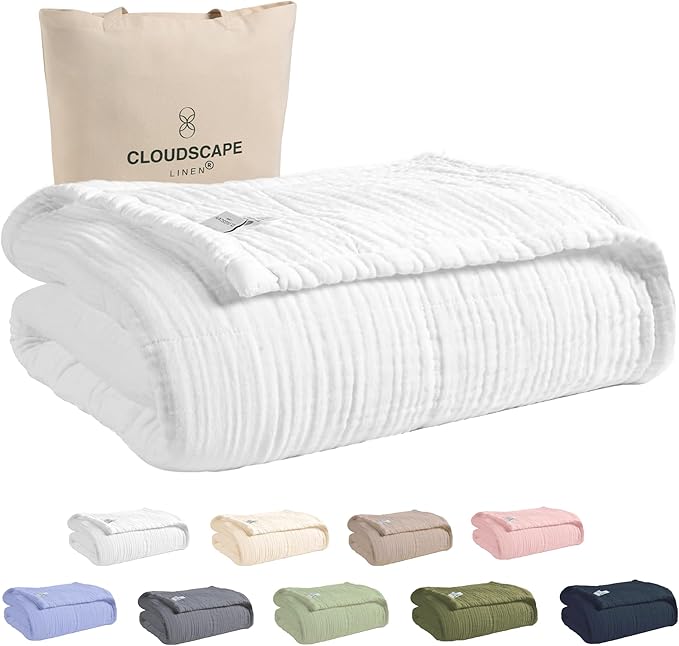 Extra Large 4 Layer Muslin Throw Blanket, 100% Cotton Blanket for Couch, Bed,Sofa, Home Decor,Pre-Washed Gauze, Best Summer Blanket, 50x70, White