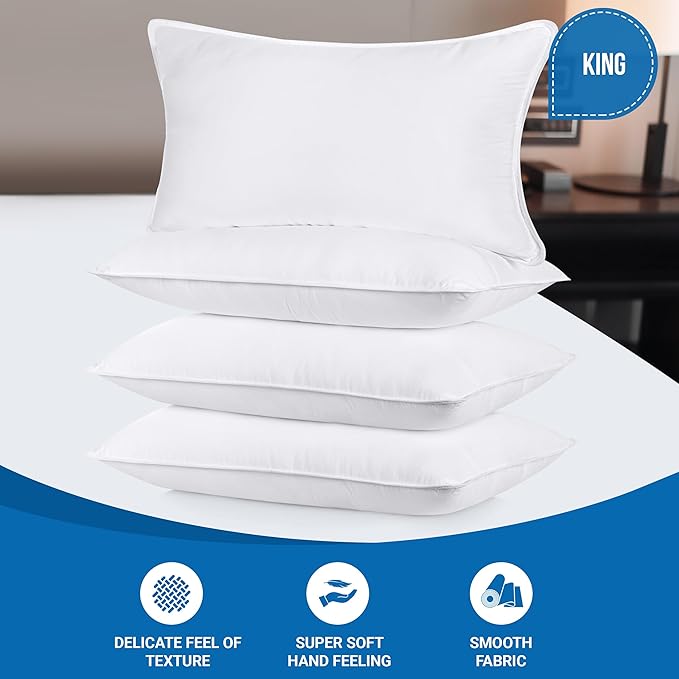 Utopia Bedding Bed Pillows for Sleeping (White), King Size, Set of 4, Hotel Pillow, Cooling Pillows for Side, Back or Stomach Sleepers
