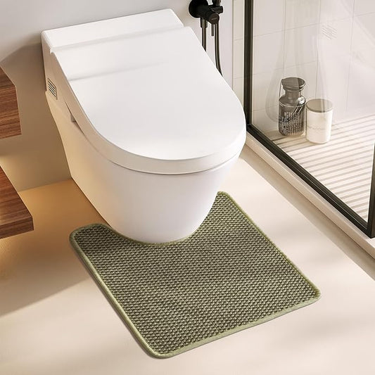Non-Slip Washable Bathroom Rug - Super Absorbent Chenille Bath Mat, Quick Dry, Low Pile, Thin for Bathroom - Sage 20"x24" U Shape