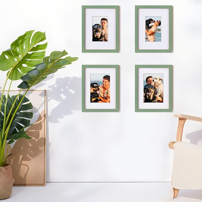 Egofine 9x12 Picture Frame Made of Solid Wood Covered by Plexiglass, Wood Frame for Pictures 5x7/6x8 with Mat or 9x12 without Mat, Tabletop and Wall Mounting Display, Green