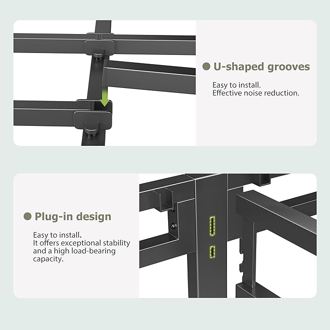 NKZ Queen Size Bed Frame 20 Inch, Metal Bed Frame & Box Spring 2 in 1 Platform with Round Corner Legs, 4000lbs Weight Capacity Reinforced Metal Frame, Headboard Hole, Noise-Free, Easy Assembly