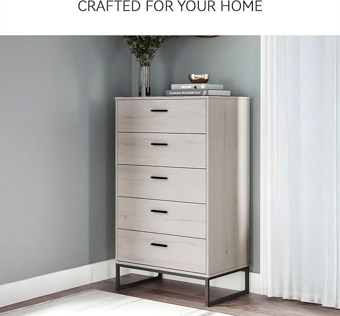 Signature Design by Ashley Socalle 5 Drawer Chest of Drawers, Natural Beige