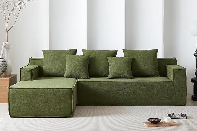 L-Shape 7-Seater Sofa,Upholstered Couches for Living Room Bedroom,No Assembly,Green