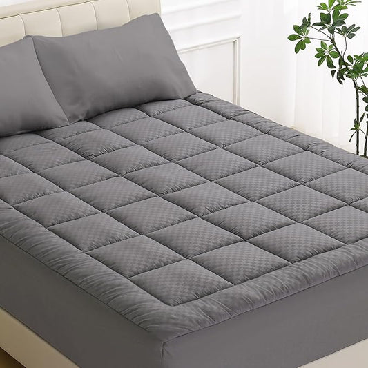 OLANLY Full Quilted Fitted Mattress Pad, Elastic Fitted Mattress Topper, Cooling Soft Mattress Cover Stretches up to 21 Inches Deep, Machine Washable Mattress Protector (54x75 inch, Dark Grey)
