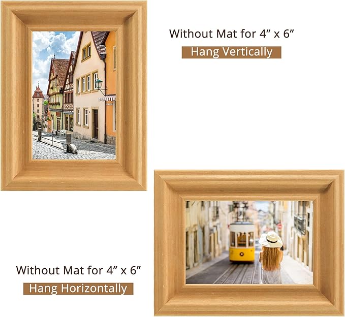 GraduationMall 4x6 Wooden Picture Frames,Real Glass,Wall or Tabletop Display Photo Frames,Oak Set of 2