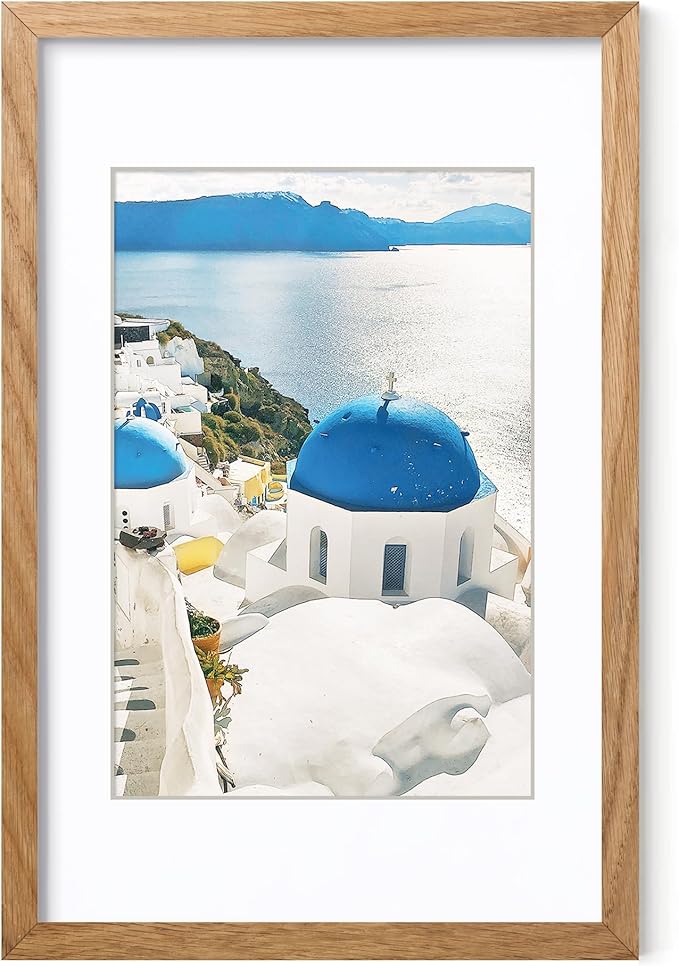 Axeman 11x17 Picture Frame with Mat for 8x12 - Solid Teak Wood Poster Frame with Tempered Glass, Wooden 11''x17'' Photo Frame for Home Decor Art Photo and Prints with Hooks, Natural Teak