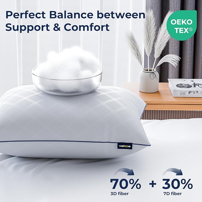 Bed Pillows King Size Set of 2, Pillow for Sleeping Premium Soft/Firm Hotel Bedding Pillow for Back, Stomach or Side Sleepers（White）