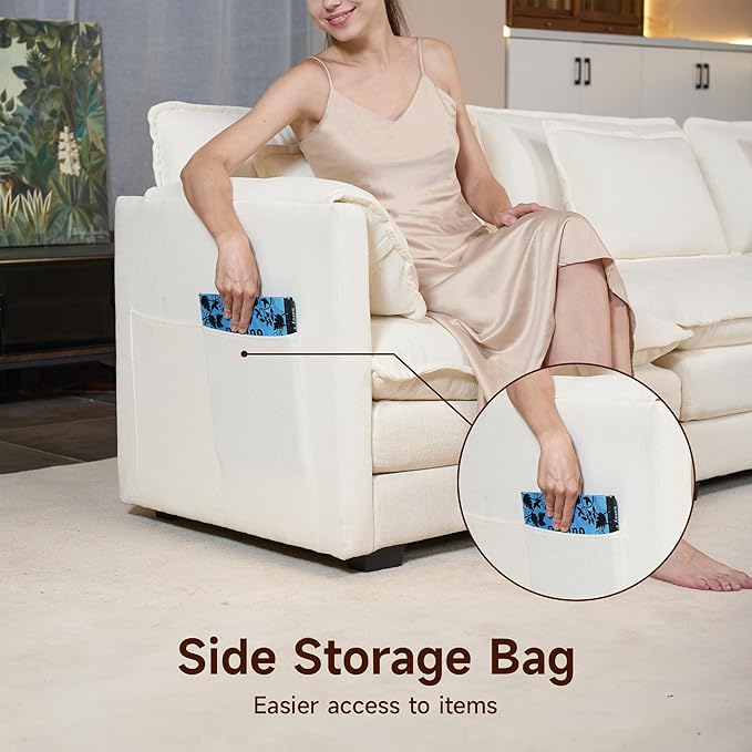 Real Relax 112'' L Shaped Convertible Sectional Sofa Couch, Chenille Modular Sofa with Removable Pillows and Double Layer Cushions, Beige