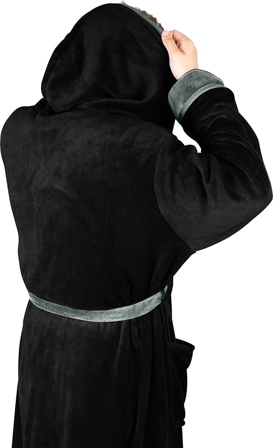 NY Threads Mens Robe with Hood, Luxury Plush Fleece Hooded Mens Bathrobe, Spa Bath Robe for Men