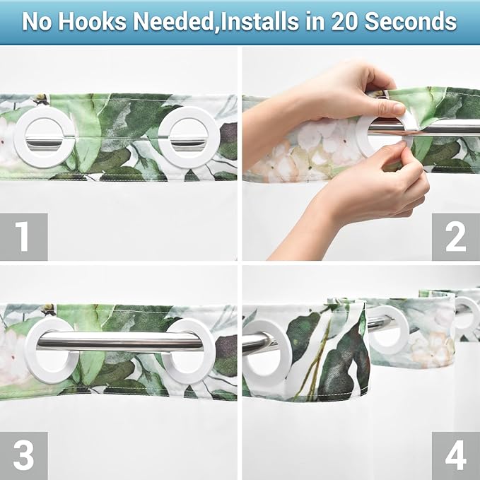 No Hook Shower Curtain with Snap in Liner - Eucalyptus Shower Curtain - Washable Waterproof Inner Liner, Plants Sage Green Leaves Modern Shower Curtains - Machine Washable, 71 x 86