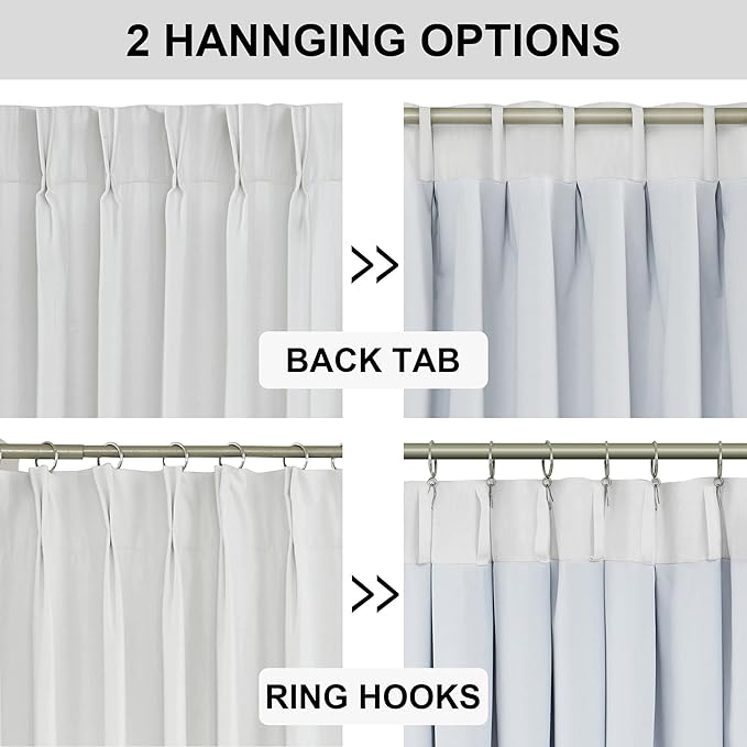 Vision Home White Pinch Pleated Full Blackout Curtains Thermal Insulated Window Curtains 120 inch for Living Room Bedroom Room Darkening Pinch Pleat Drapes with Hooks Back Tab 10 FT 60" Wx120 Lx1