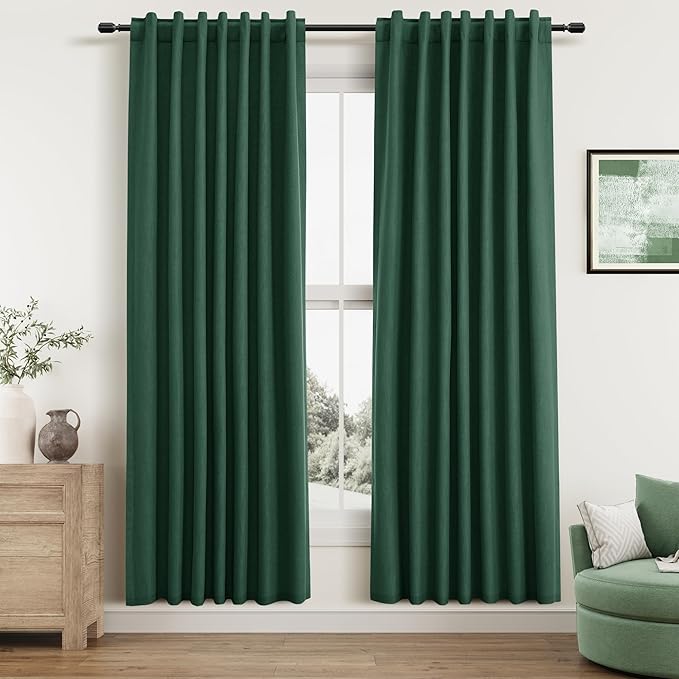 Guken Green Blackout Curtains 72 Inch Length 2 Panels Set for Living Room Bedroom Back Tab Thermal Insulated 100% Black Out Linen Drapes Room Darkening Window Curtains 52 Inches Width